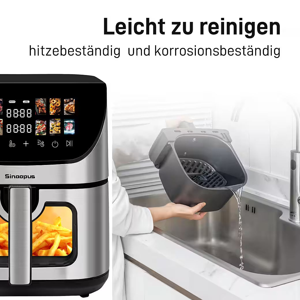 SINAOPUS Heißluftfritteuse XXL Airfryer 8,5L mit LED-Farbdisplay & Sichtfenster, B-Ware