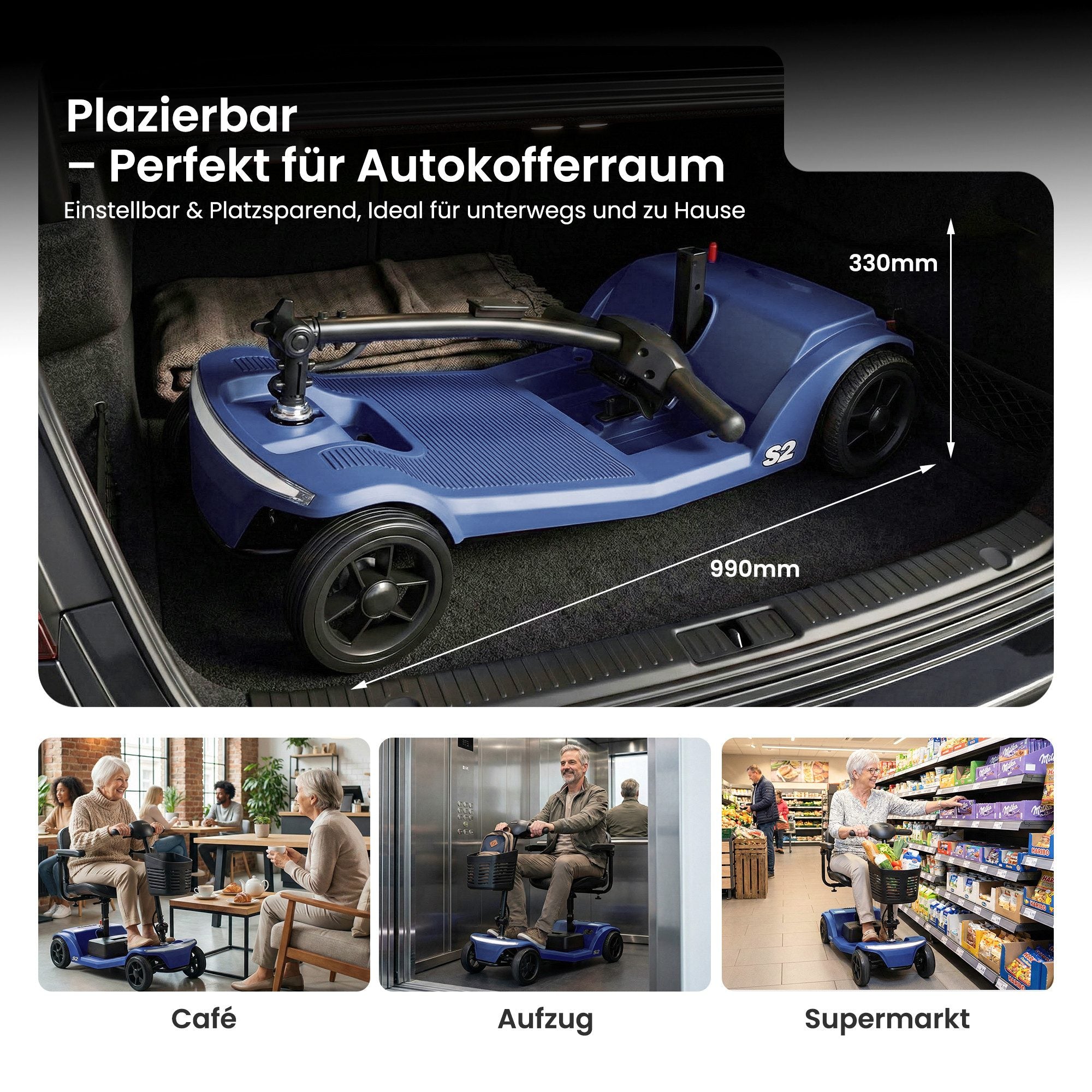 Sweetrich Elektromobil S2 schneller Aufbau seniorenmobil ,15 km Reichweite (Farbe-Blau)- B-Ware