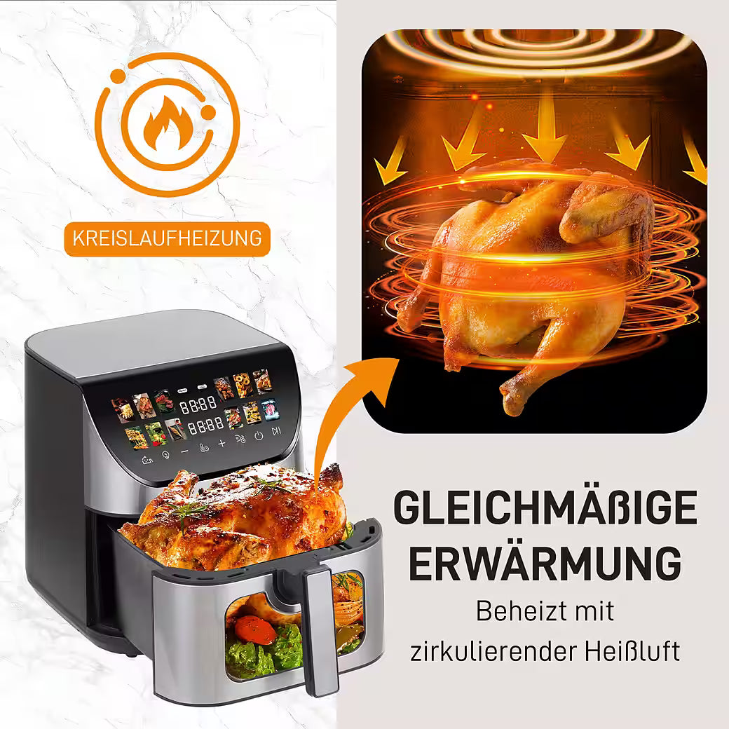 SINAOPUS Heißluftfritteuse XXL Airfryer 8,5L mit LED-Farbdisplay & Sichtfenster, B-Ware