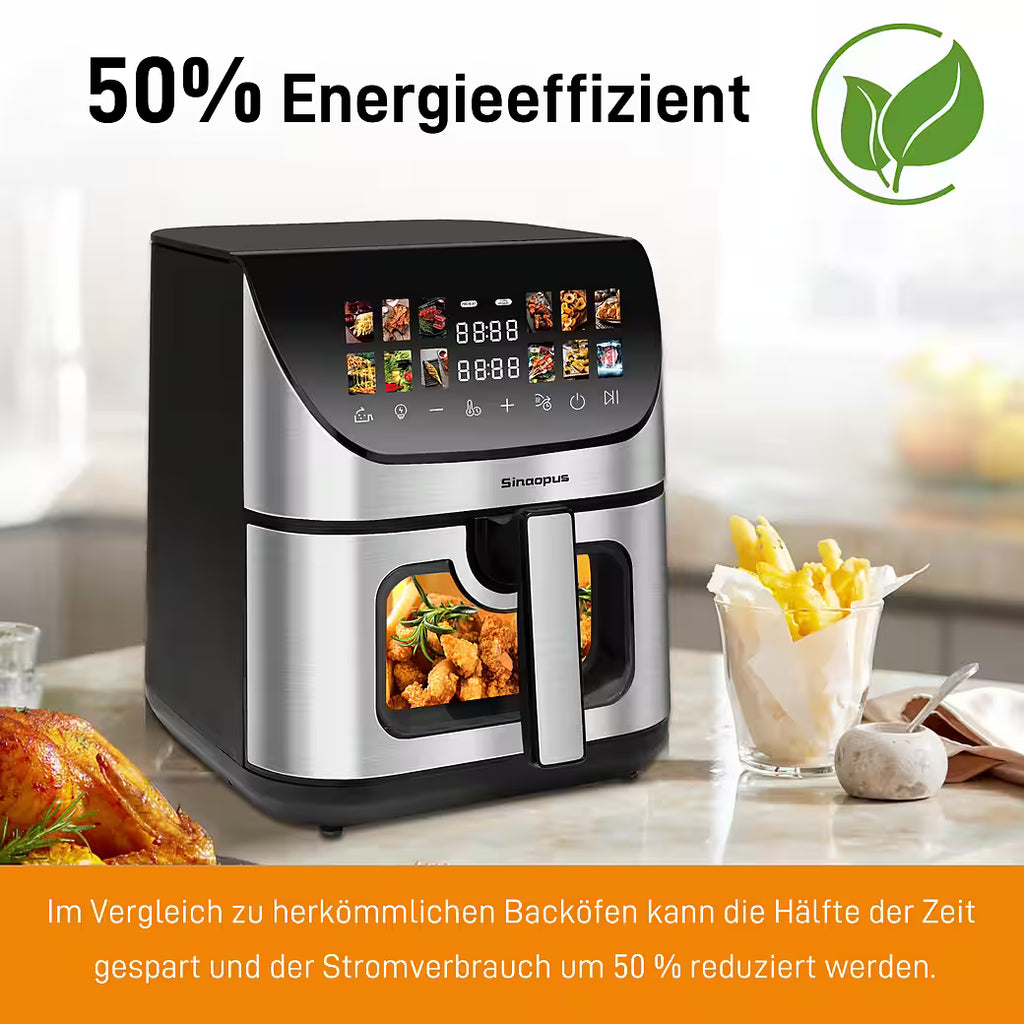 SINAOPUS Heißluftfritteuse XXL Airfryer 8,5L mit LED-Farbdisplay & Sichtfenster, B-Ware