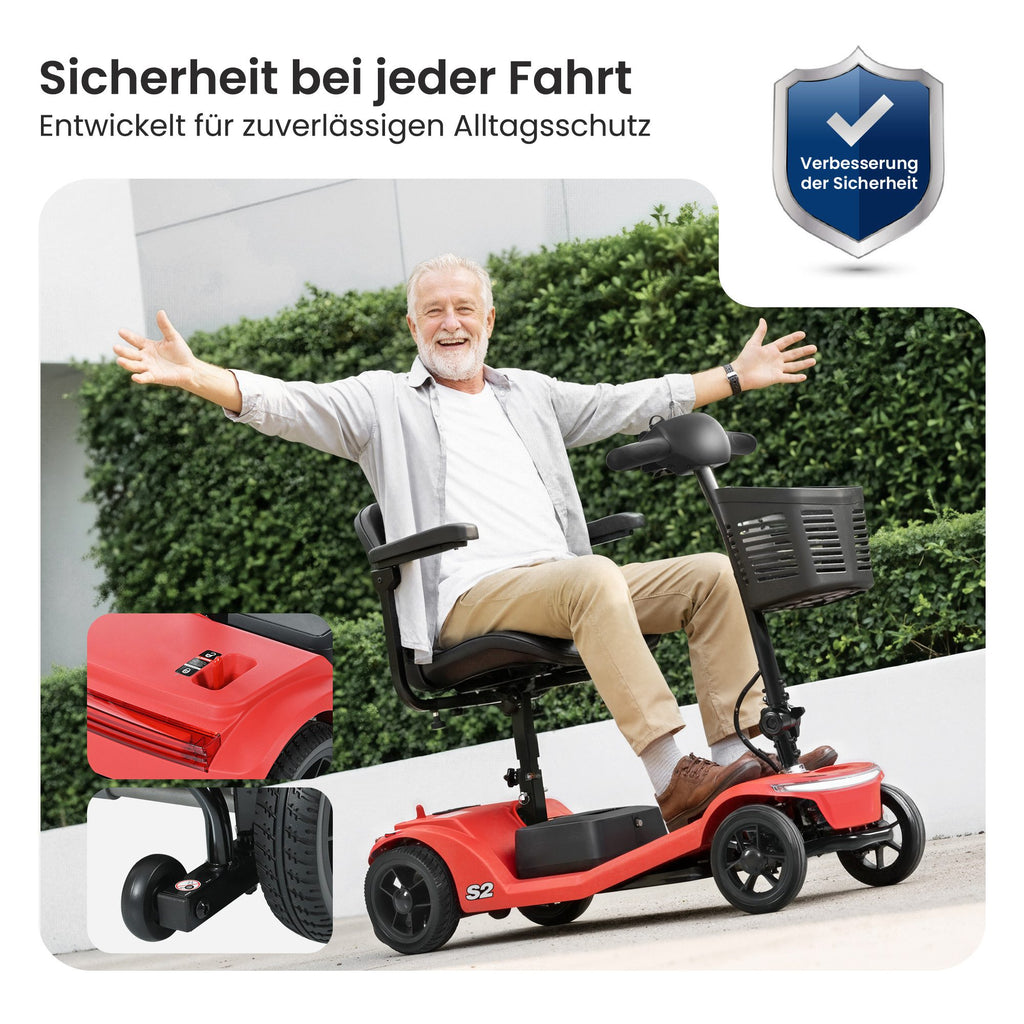 Sweetrich S2 Elektromobil – Elektromobil, 15 km Reichweite,Faltbar – 136 kg Tragkraft – Für Senioren – Rot