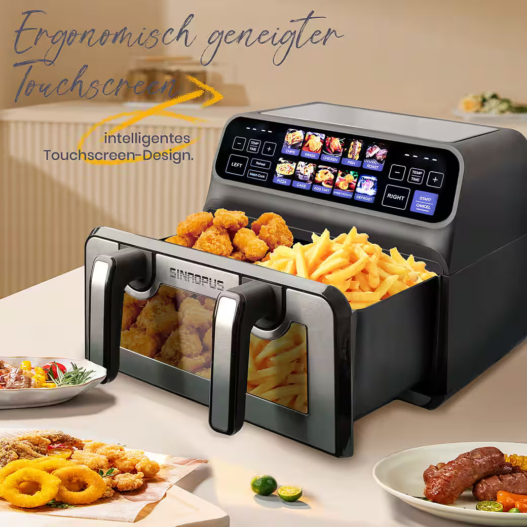 SINAOPUS Heißluftfritteuse 9 L Doppelkammer Airfryer, duale Zonen, Sichtfenster, B-Ware Zweitbild
