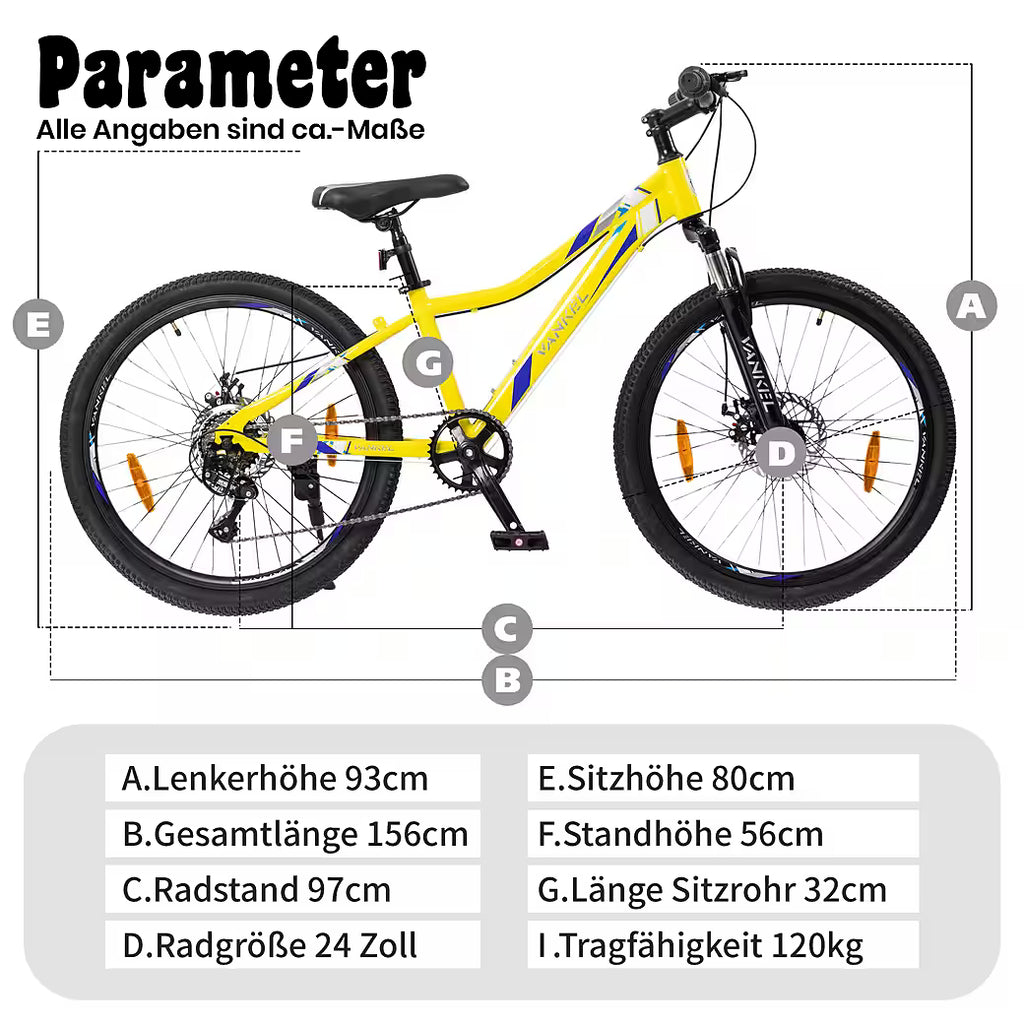 VANKEL Mountainbike 24 Zoll Jungen Mädchen Kinderrad 6 Gang Schaltung Kettenschaltung, B-Ware