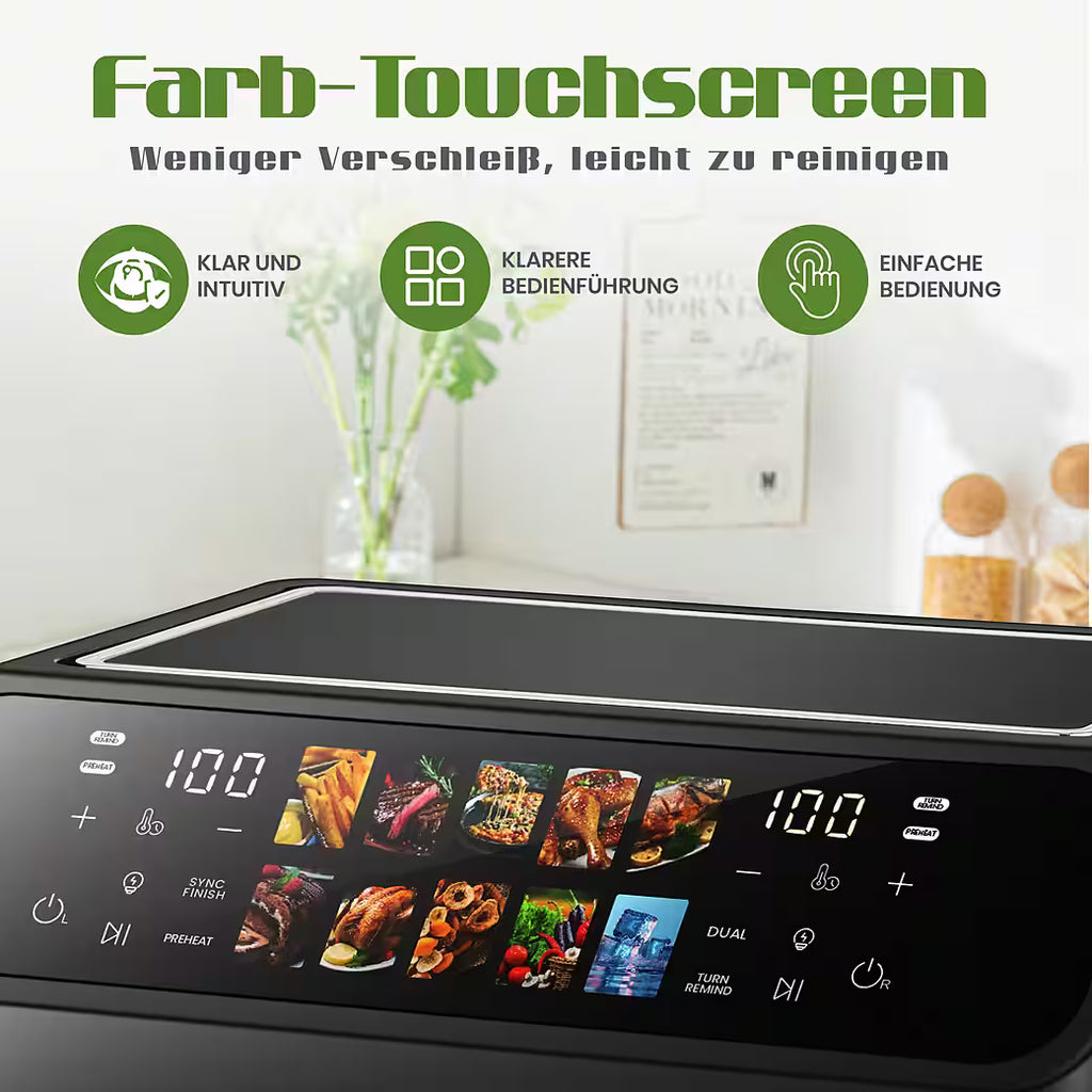 SINAOPUS Heißluftfritteuse 9L Heissluftfritteuse, XXL Airfryer mit Doppelkammer, duale Zonen, B-Ware