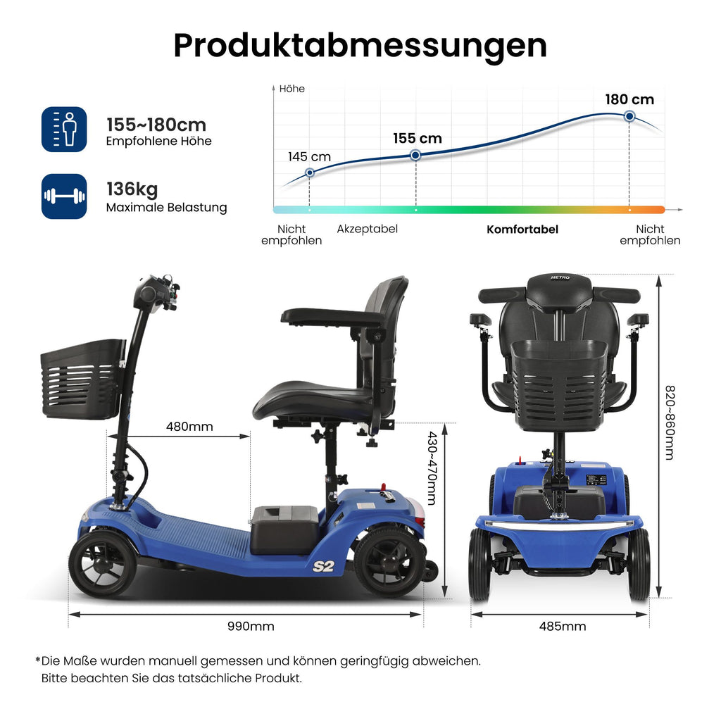Sweetrich Elektromobil S2 schneller Aufbau seniorenmobil ,15 km Reichweite (Farbe-Blau)- B-Ware