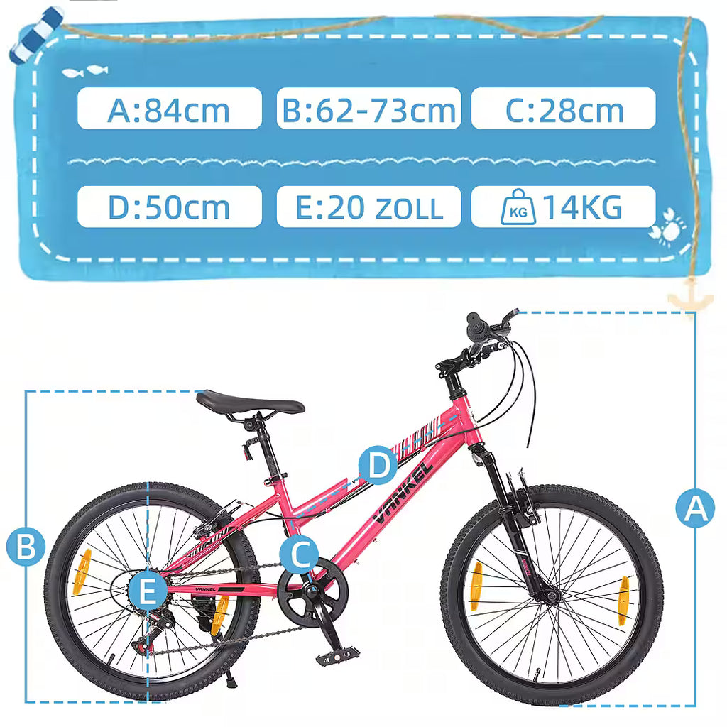 VANKEL Mountainbike 24 Zoll Jungen Mädchen Kinderrad 6 Gang Schaltung Kettenschaltung, B-Ware