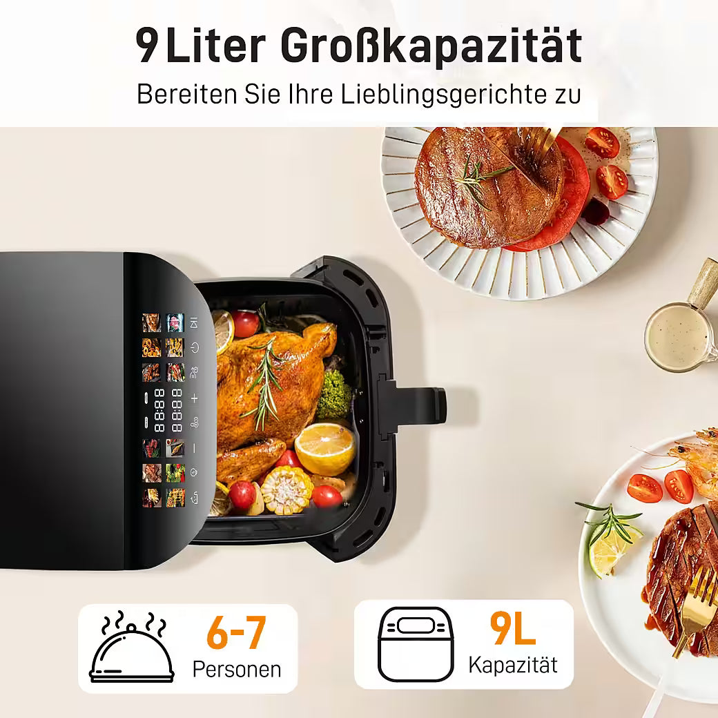 SINAOPUS Heißluftfritteuse XXL Airfryer 8,5L mit LED-Farbdisplay & Sichtfenster, B-Ware