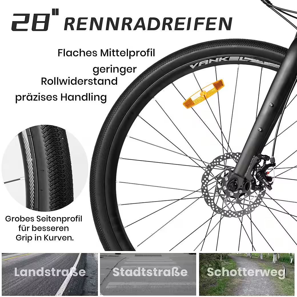 VANKEL Mountainbike 28 zoll Citybike, für Damen Herren, 700C Rennradreifen, Shimano, B-Ware