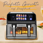 SINAOPUS Heißluftfritteuse 9 L Doppelkammer Airfryer, duale Zonen, Sichtfenster, B-Ware