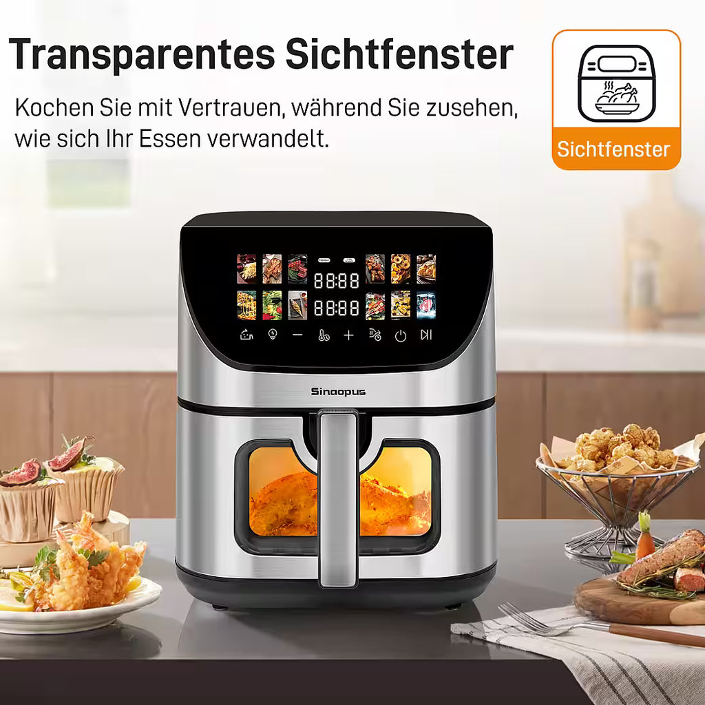 SINAOPUS Heißluftfritteuse XXL Airfryer 8,5L mit LED-Farbdisplay & Sichtfenster, B-Ware