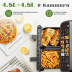SINAOPUS Heißluftfritteuse 9L Heissluftfritteuse, XXL Airfryer mit Doppelkammer, duale Zonen, B-Ware