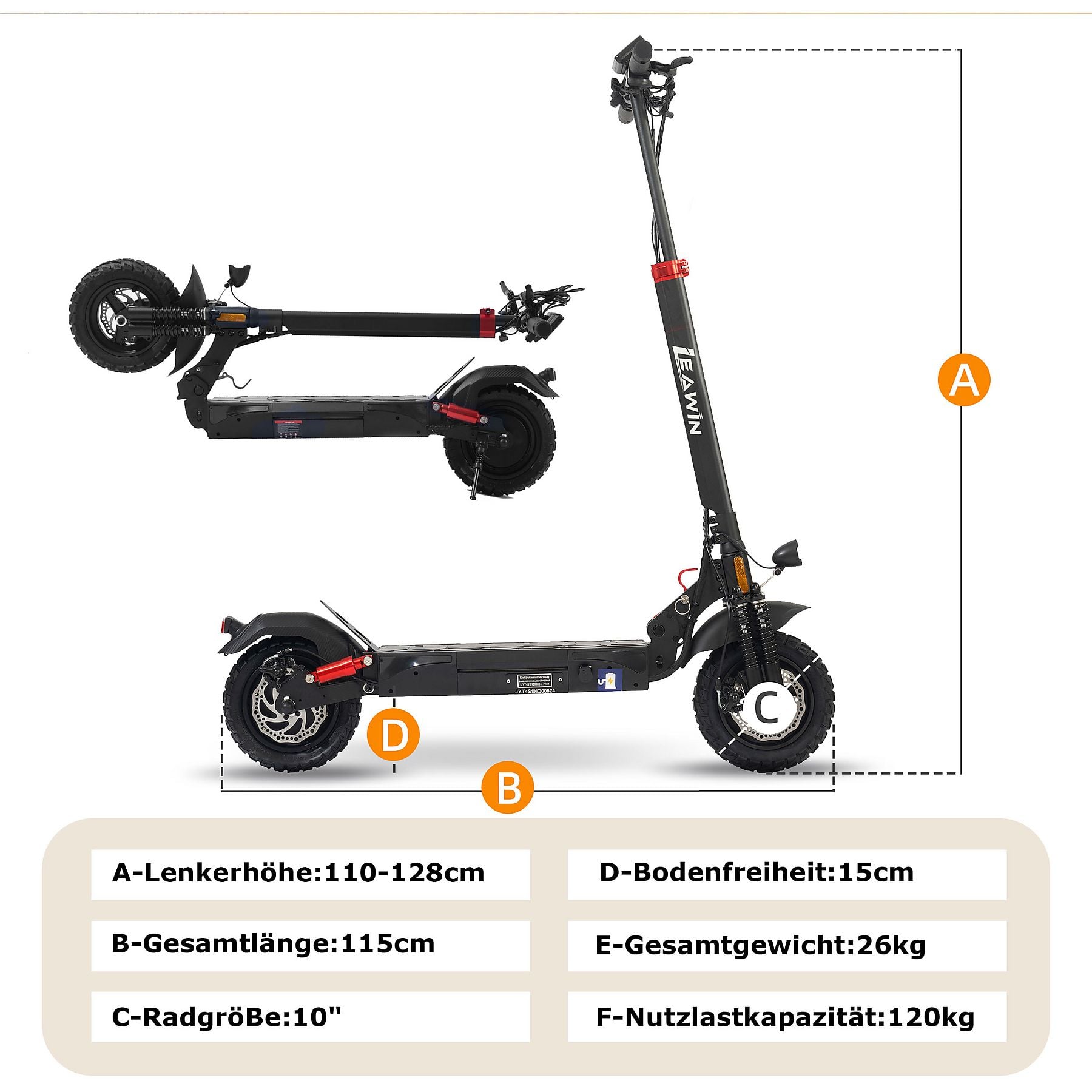 LEAWIN T4 Elektroroller E-Roller (10 Zoll, Schwarz)- B-Ware