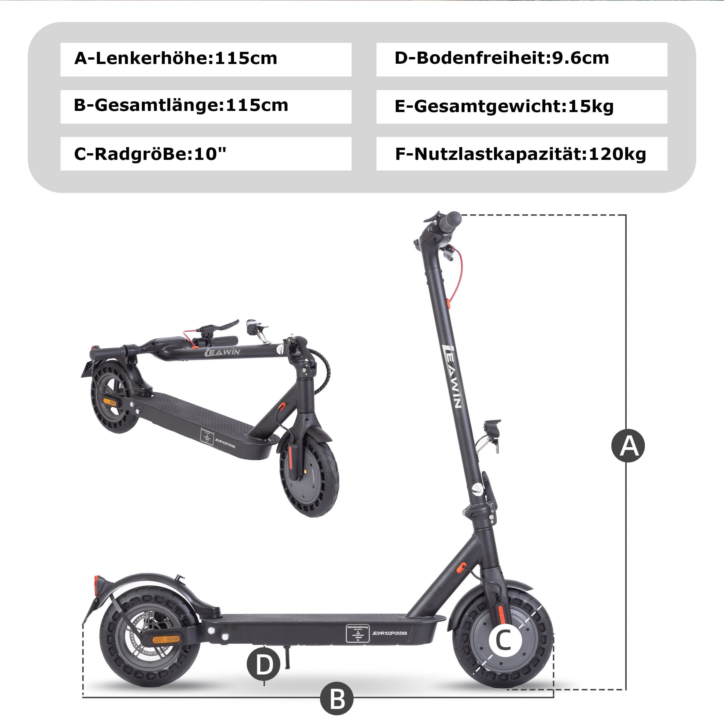LEAWIN E9T Elektroroller E-Roller (10 Zoll, schwarz)- B-Ware