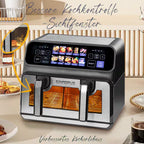 SINAOPUS Heißluftfritteuse 9 L Doppelkammer Airfryer, duale Zonen, Sichtfenster, B-Ware