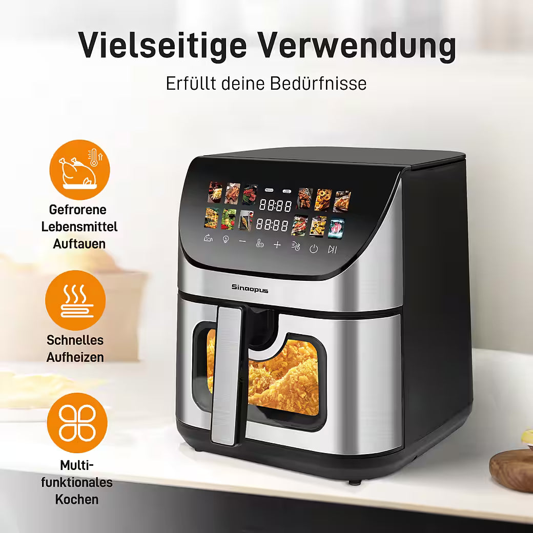 SINAOPUS Heißluftfritteuse XXL Airfryer 8,5L mit LED-Farbdisplay & Sichtfenster, B-Ware