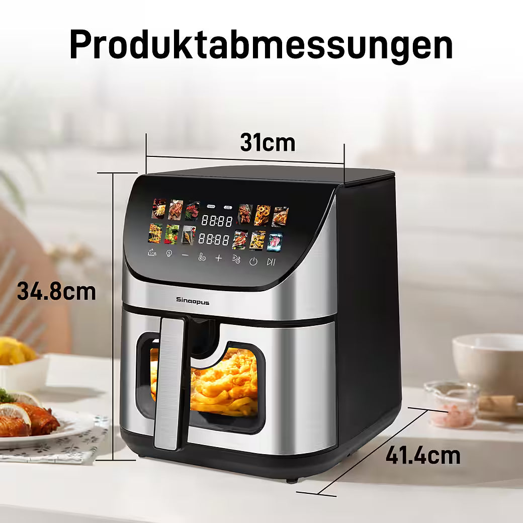 SINAOPUS Heißluftfritteuse XXL Airfryer 8,5L mit LED-Farbdisplay & Sichtfenster, B-Ware