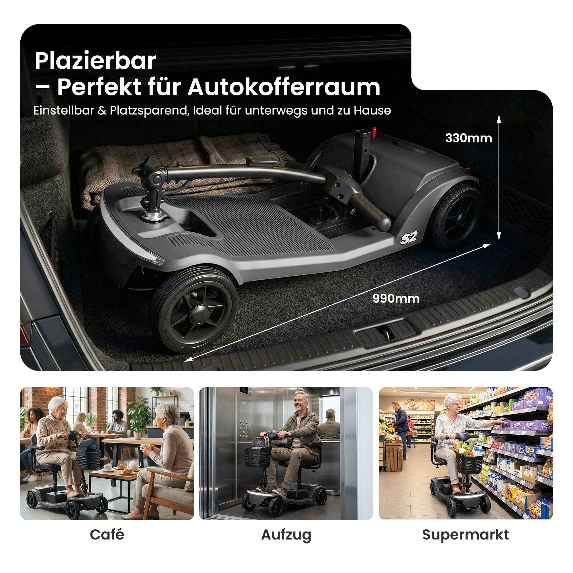 Sweetrich Elektromobil S2 schneller Aufbau,15 km Reichweite seniorenmobil (Farbe-schwarz)- B-Ware