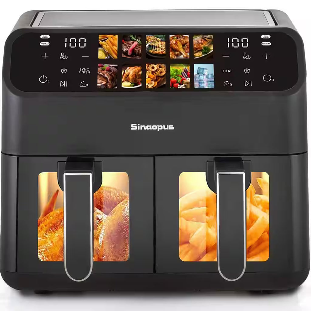 SINAOPUS Heißluftfritteuse 9L Heissluftfritteuse, XXL Airfryer mit Doppelkammer, duale Zonen, B-Ware