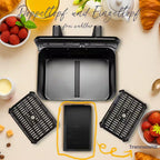 SINAOPUS Heißluftfritteuse 9 L Doppelkammer Airfryer, duale Zonen, Sichtfenster, B-Ware