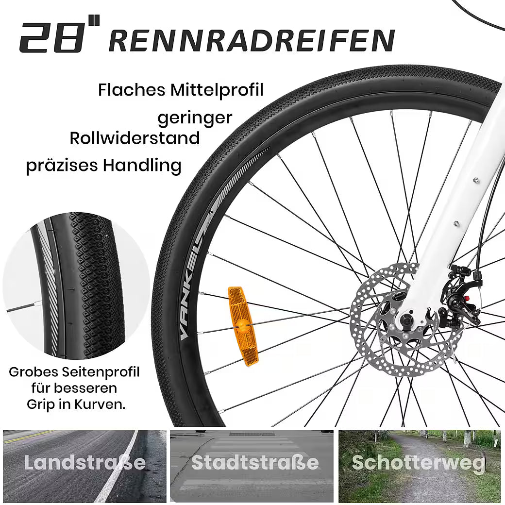 VANKEL Mountainbike 28 zoll Citybike, für Damen Herren, 700C Rennradreifen, Shimano, B-Ware