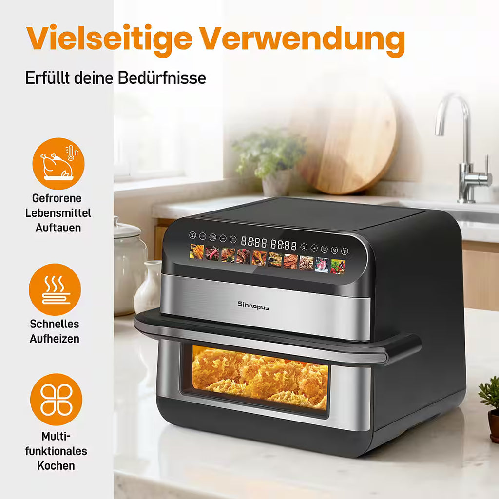 SINAOPUS Heißluftfritteuse 10 L Doppelkammer Airfryer Doppelbehälter-Modus mit unabhängiger Steuerung, B-Ware
