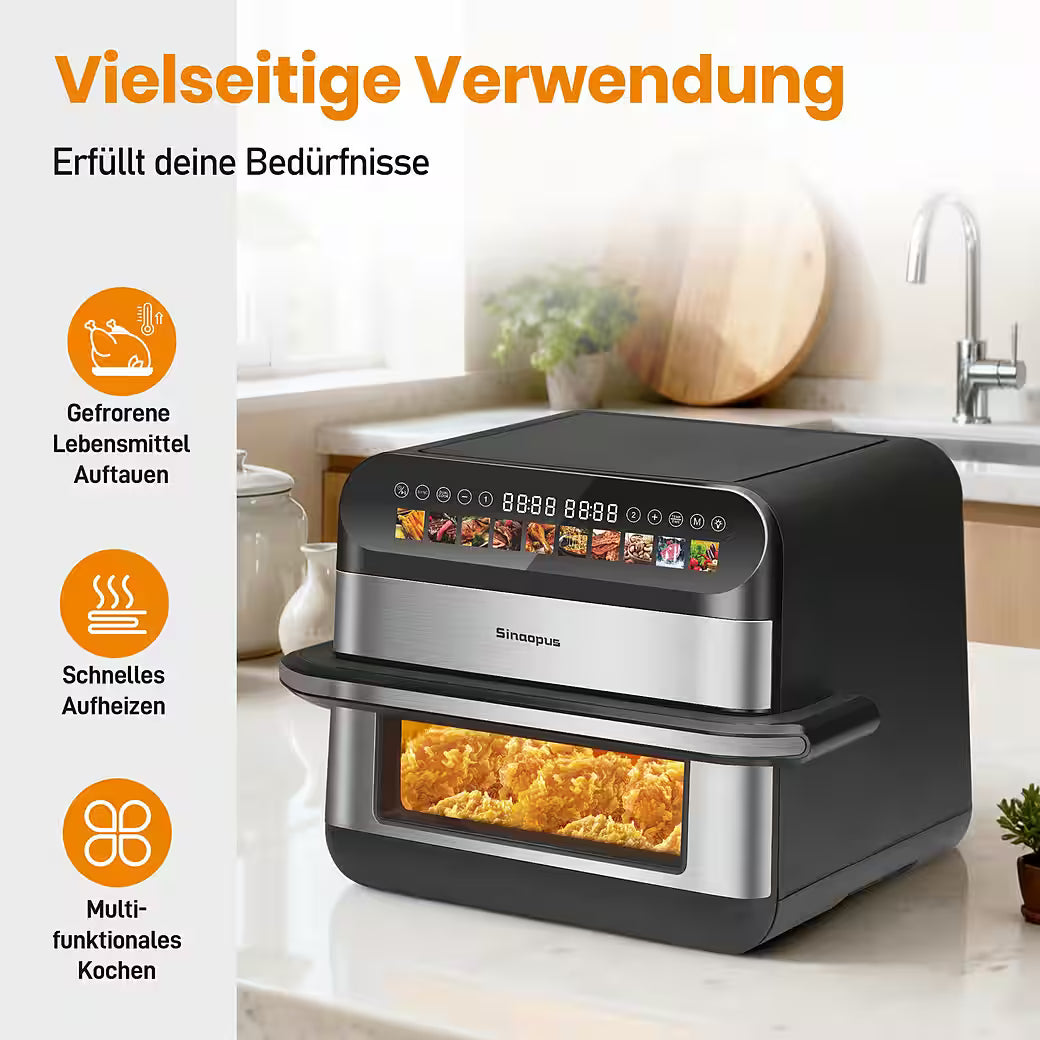 SINAOPUS Heißluftfritteuse 10 L Doppelkammer Airfryer Doppelbehälter-Modus mit unabhängiger Steuerung, B-Ware