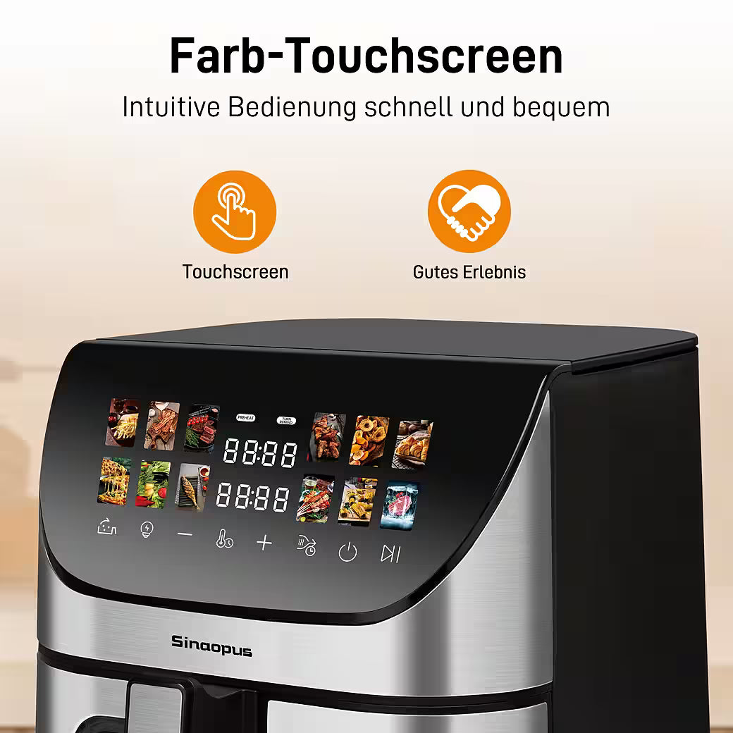 SINAOPUS Heißluftfritteuse XXL Airfryer 8,5L mit LED-Farbdisplay & Sichtfenster, B-Ware