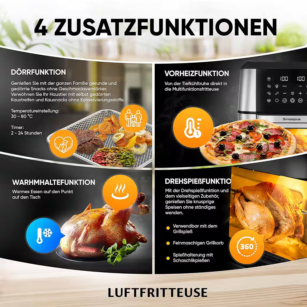 SINAOPUS Heißluftfritteuse 12L Air fryer XXL mit 12 Kochprogramme für Familien, B-Ware